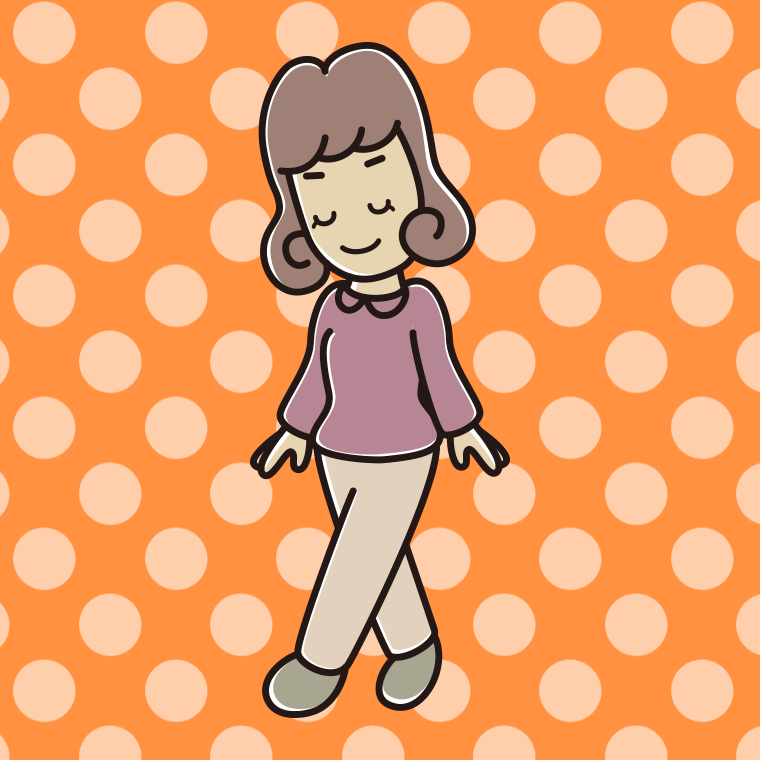 歩きながらお辞儀する女子大学生のイラスト【色、背景あり】PNG