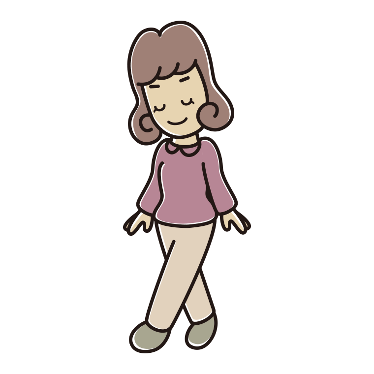 歩きながらお辞儀する女子大学生のイラスト【色あり、背景なし】透過PNG