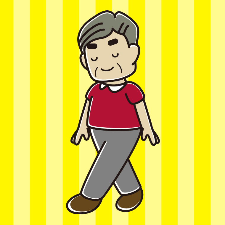 歩きながらお辞儀するおじさんのイラスト【色、背景あり】PNG
