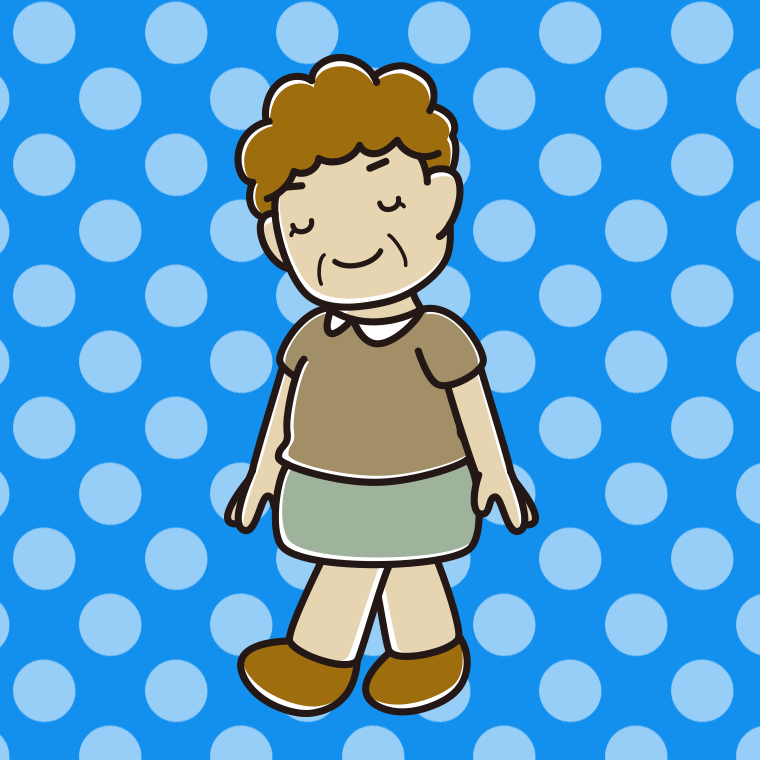 歩きながらお辞儀するおばさんのイラスト【色、背景あり】PNG