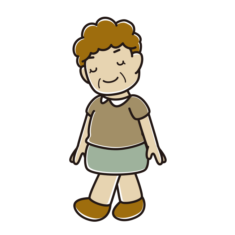 歩きながらお辞儀するおばさんのイラスト【色あり、背景なし】透過PNG