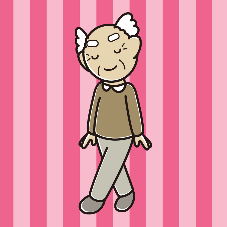 歩きながらお辞儀するおじいさんのイラスト【色、背景あり】PNG