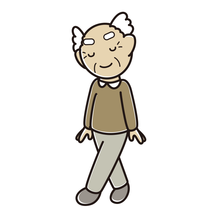 歩きながらお辞儀するおじいさんのイラスト【色あり、背景なし】透過PNG