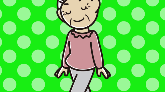 歩きながらお辞儀するおばあさんのイラスト【色、背景あり】PNG