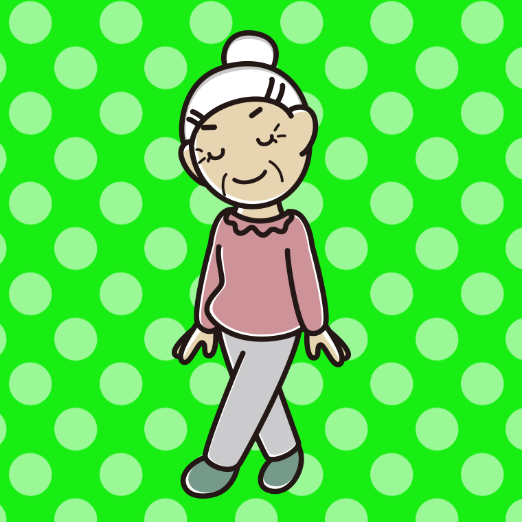 歩きながらお辞儀するおばあさんのイラスト【色、背景あり】PNG