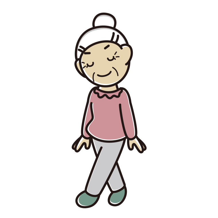 歩きながらお辞儀するおばあさんのイラスト【色あり、背景なし】透過PNG