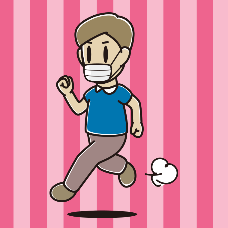 マスクをして走る男性のイラスト【色、背景あり】PNG