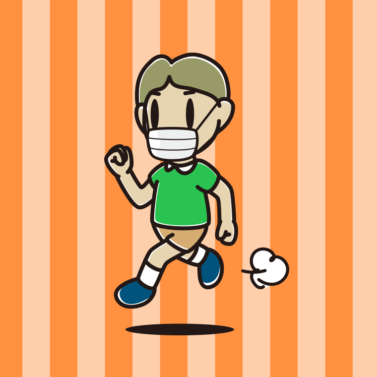マスクをして走る小学生男子のイラスト【色、背景あり】PNG