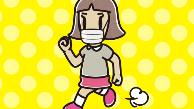 マスクをして走る小学生女子のイラスト【色、背景あり】PNG