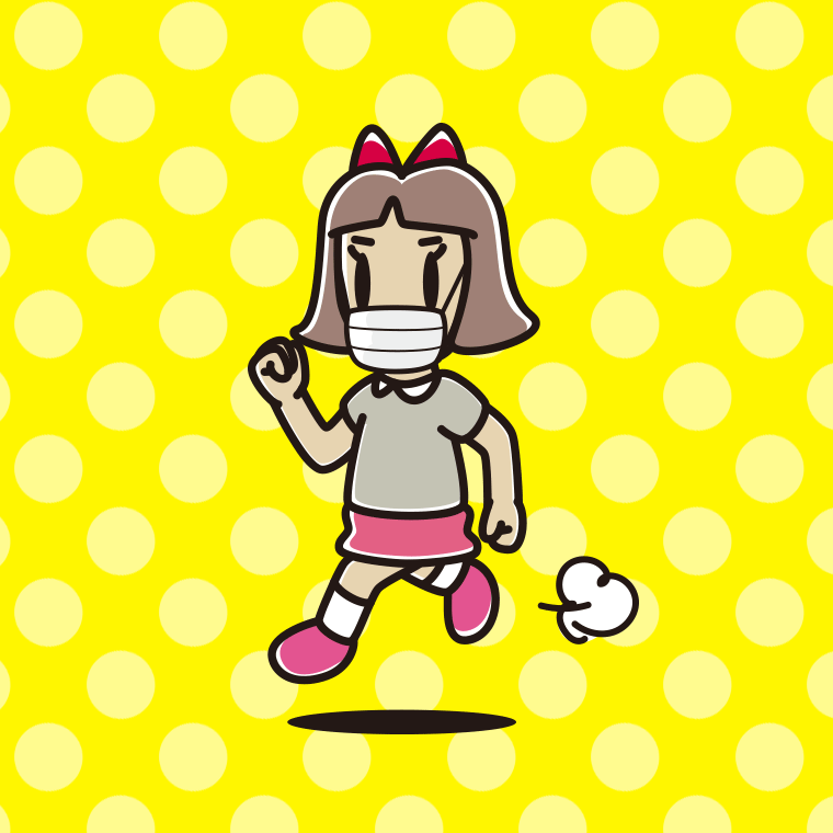 マスクをして走る小学生女子のイラスト【色、背景あり】PNG
