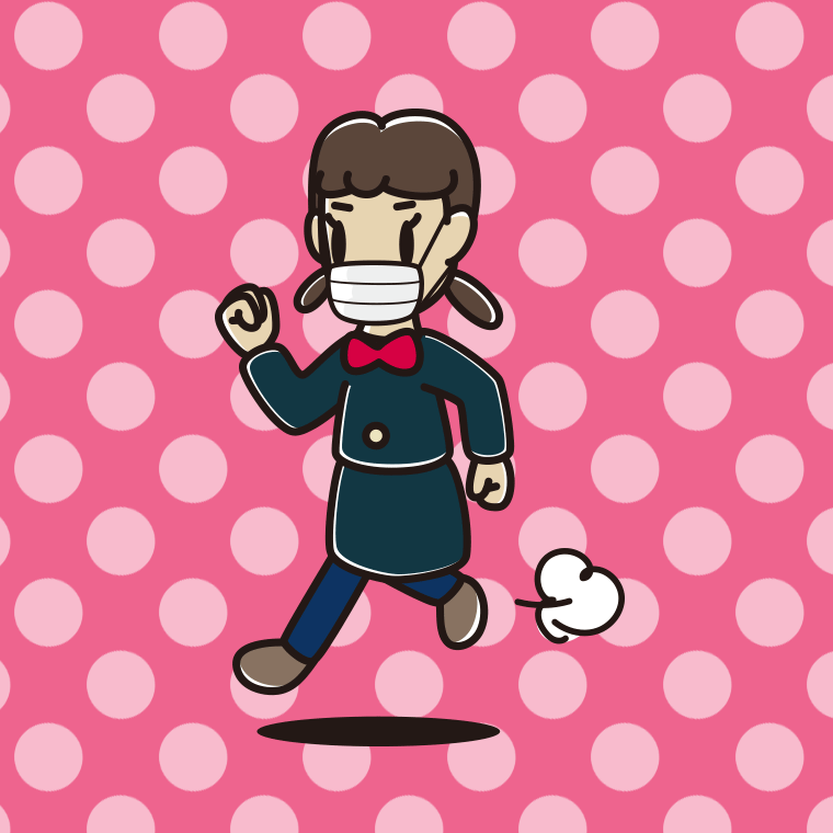 マスクをして走る女子中学生のイラスト【色、背景あり】PNG