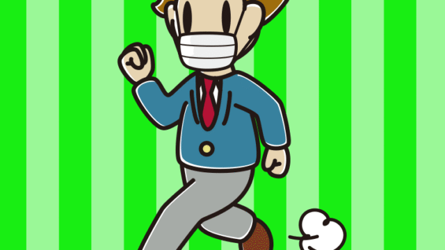 マスクをして走る男子高校生のイラスト【色、背景あり】PNG