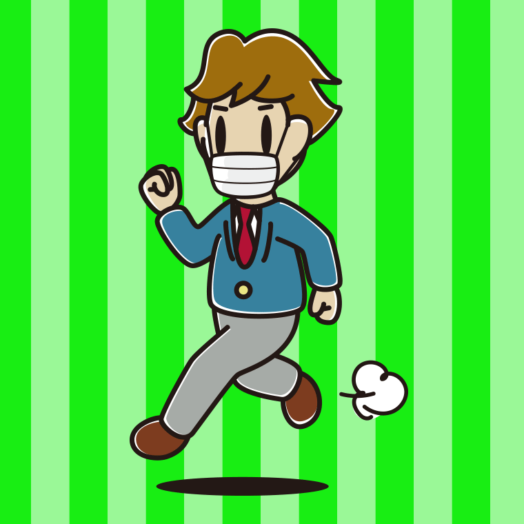 マスクをして走る男子高校生のイラスト【色、背景あり】PNG