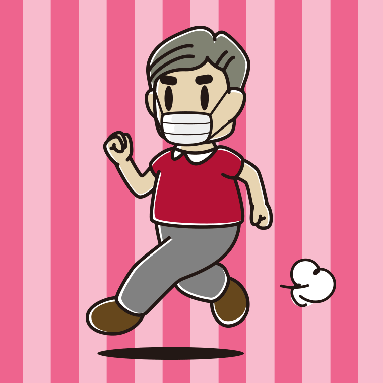 マスクをして走るおじさんのイラスト【色、背景あり】PNG
