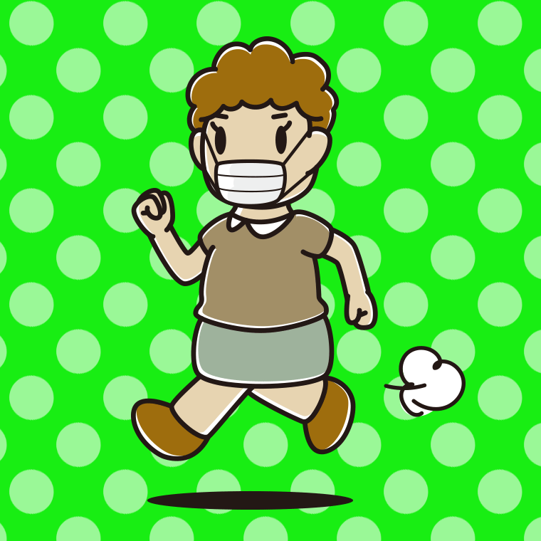 マスクをして走るおばさんのイラスト【色、背景あり】PNG