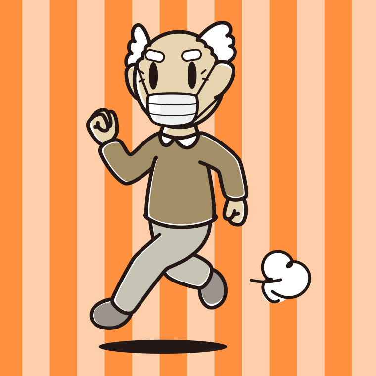 マスクをして走るおじいさんのイラスト【色、背景あり】PNG