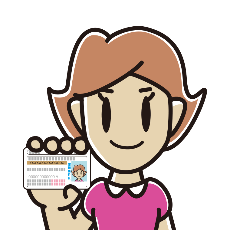 運転免許証を持つ女性のイラスト【色あり、背景なし】透過PNG