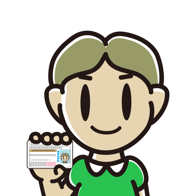 運転免許証を持つ小学生男子のイラスト【色あり、背景なし】透過PNG