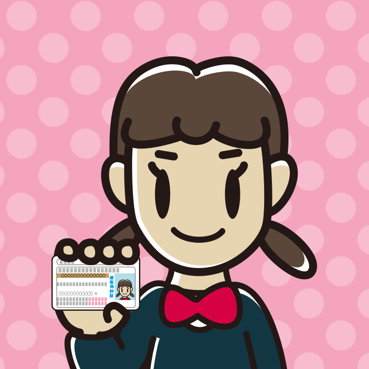 運転免許証を持つ女子中学生のイラスト【色、背景あり】PNG