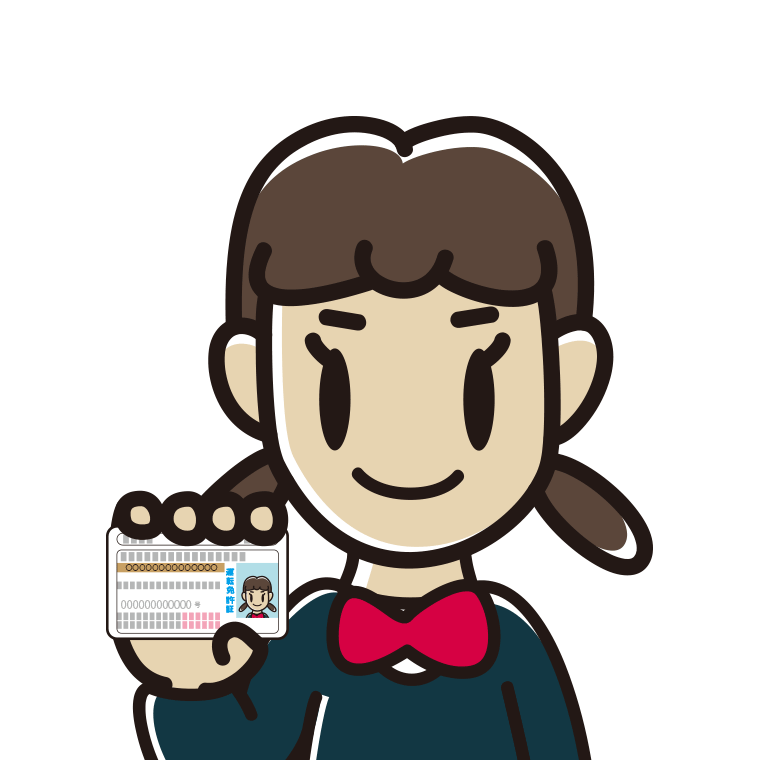 運転免許証を持つ女子中学生のイラスト【色あり、背景なし】透過PNG