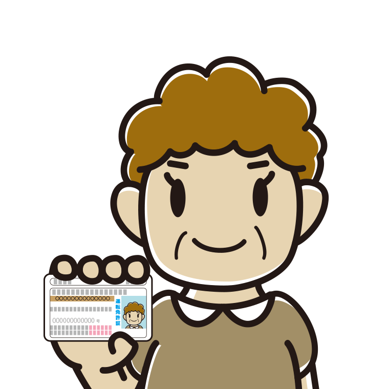 運転免許証を持つおばさんのイラスト【色あり、背景なし】透過PNG
