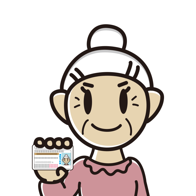 運転免許証を持つおばあさんのイラスト【色あり、背景なし】透過PNG