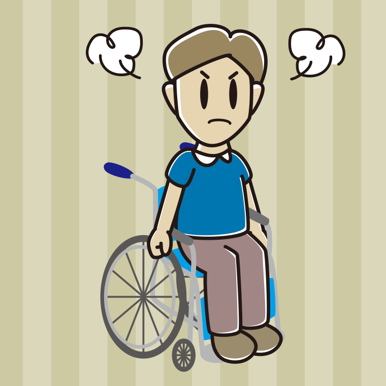 車椅子で怒る男性のイラスト【色、背景あり】PNG