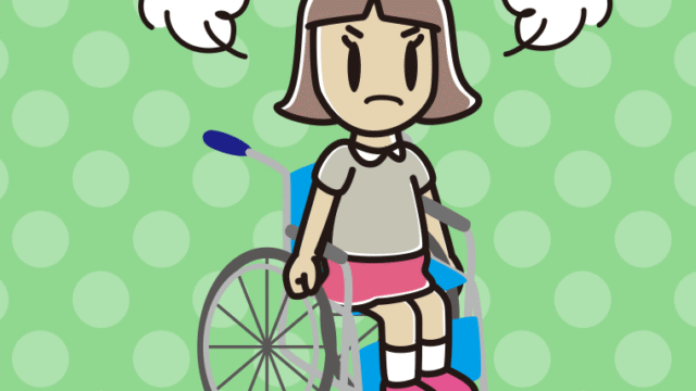 車椅子で怒る小学生女子のイラスト【色、背景あり】PNG
