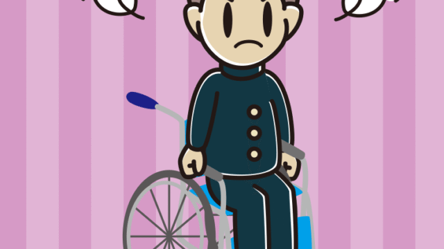 車椅子で怒る男子中学生のイラスト【色、背景あり】PNG