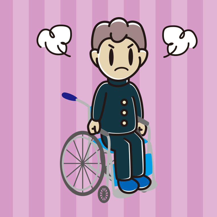 車椅子で怒る男子中学生のイラスト【色、背景あり】PNG