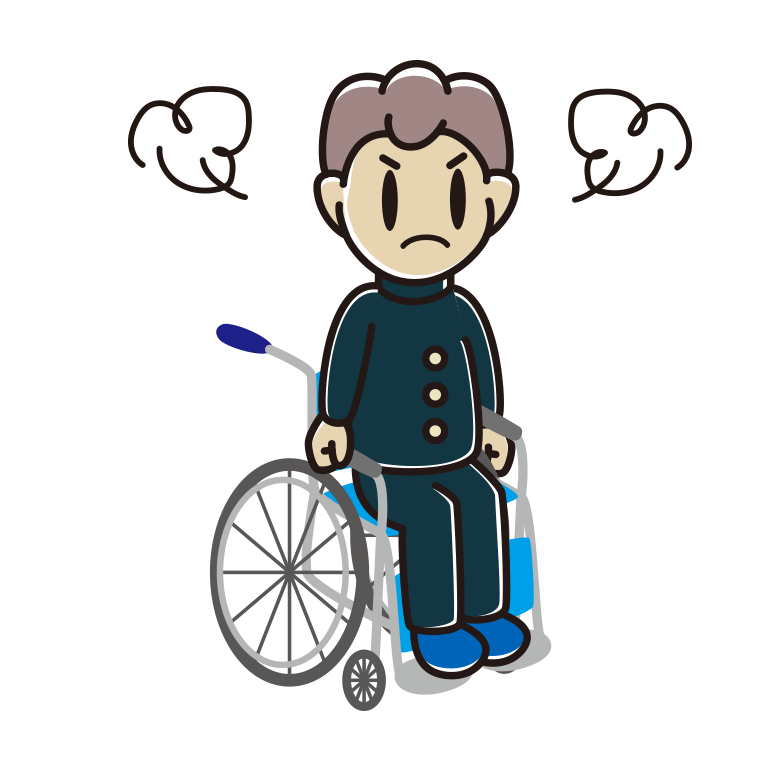 車椅子で怒る男子中学生のイラスト【色あり、背景なし】透過PNG