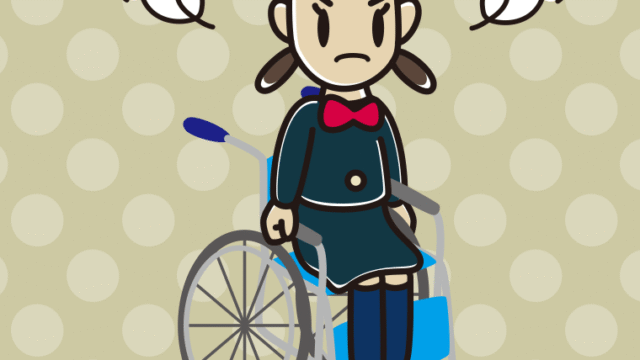 車椅子で怒る女子中学生のイラスト【色、背景あり】PNG