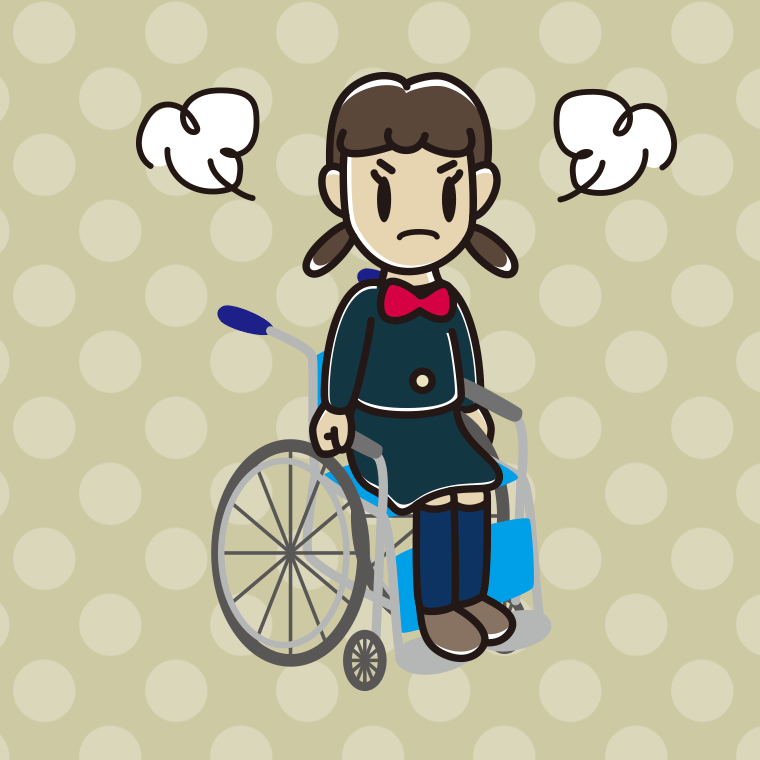 車椅子で怒る女子中学生のイラスト【色、背景あり】PNG
