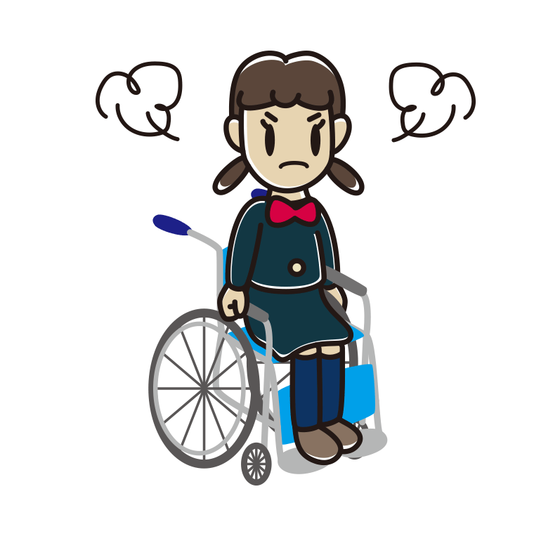 車椅子で怒る女子中学生のイラスト【色あり、背景なし】透過PNG