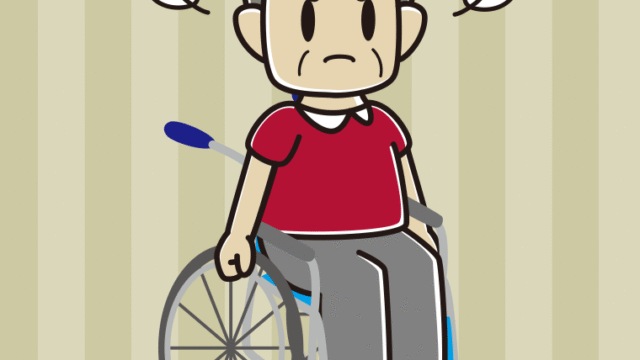 車椅子で怒るおじさんのイラスト【色、背景あり】PNG
