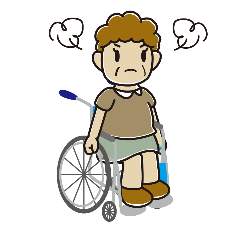 車椅子で怒るおばさんのイラスト【色あり、背景なし】透過PNG