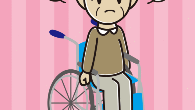 車椅子で怒るおじいさんのイラスト【色、背景あり】PNG