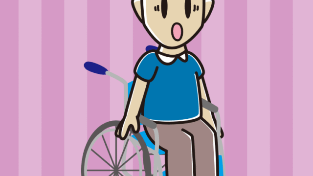 車椅子で驚く男性のイラスト【色、背景あり】PNG