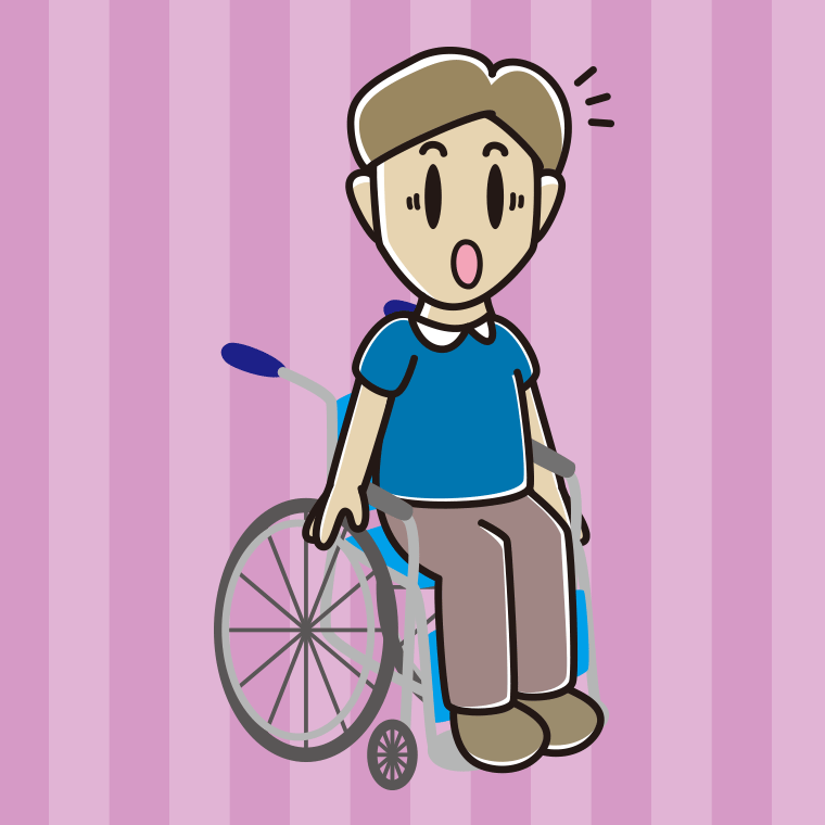 車椅子で驚く男性のイラスト【色、背景あり】PNG