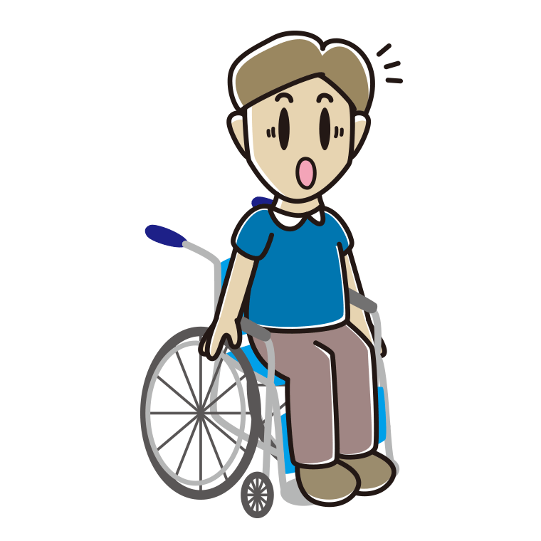 車椅子で驚く男性のイラスト【色あり、背景なし】透過PNG
