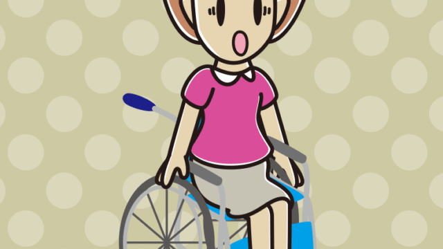 車椅子で驚く女性のイラスト【色、背景あり】PNG