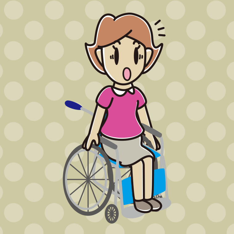 車椅子で驚く女性のイラスト【色、背景あり】PNG