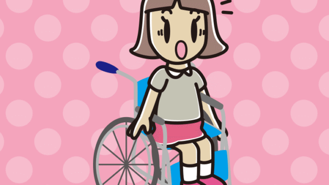 車椅子で驚く小学生女子のイラスト【色、背景あり】PNG