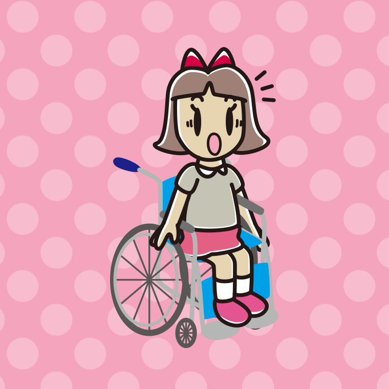 車椅子で驚く小学生女子のイラスト【色、背景あり】PNG