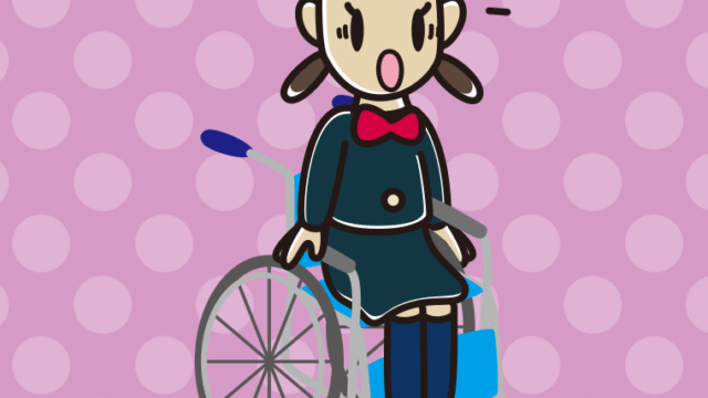 車椅子で驚く女子中学生のイラスト【色、背景あり】PNG