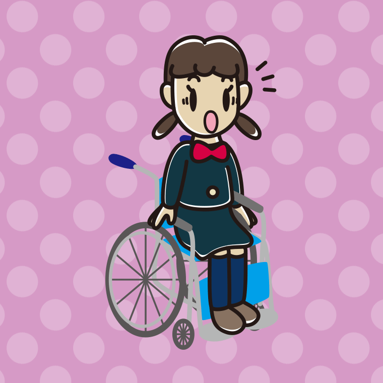 車椅子で驚く女子中学生のイラスト【色、背景あり】PNG