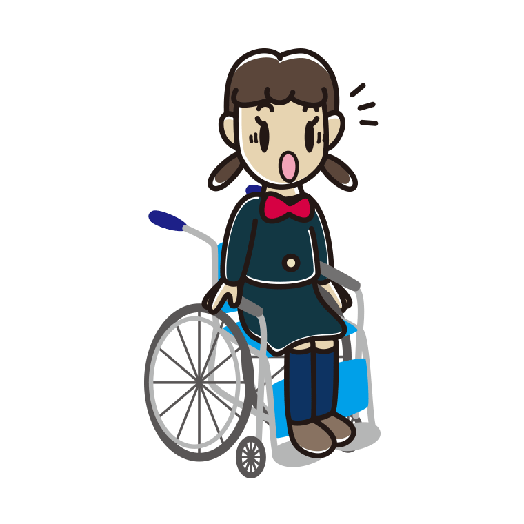 車椅子で驚く女子中学生のイラスト【色あり、背景なし】透過PNG