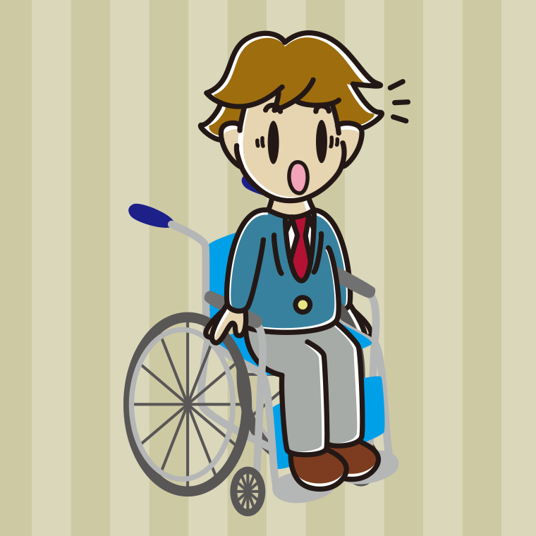 車椅子で驚く男子高校生のイラスト【色、背景あり】PNG