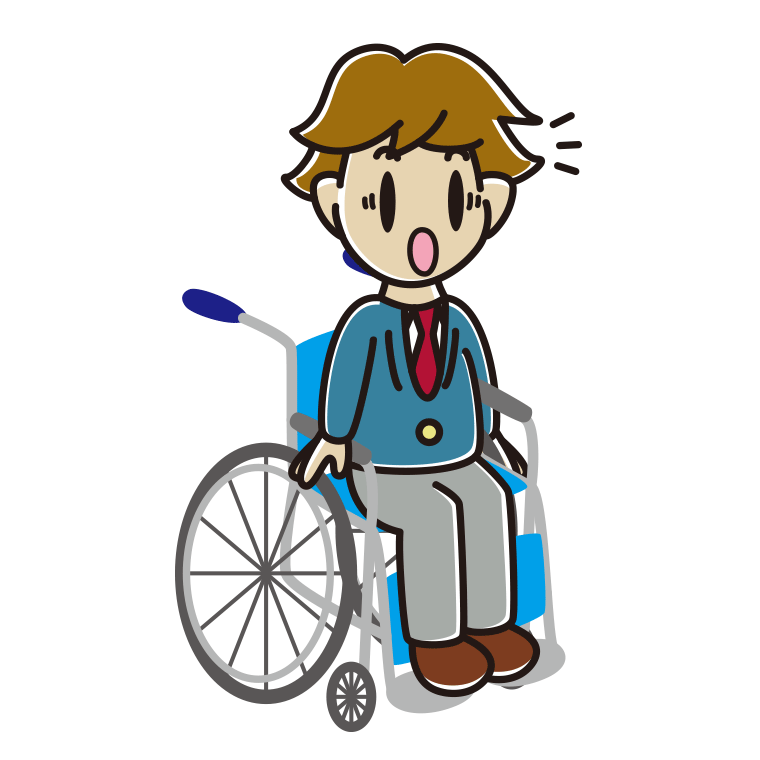 車椅子で驚く男子高校生のイラスト【色あり、背景なし】透過PNG