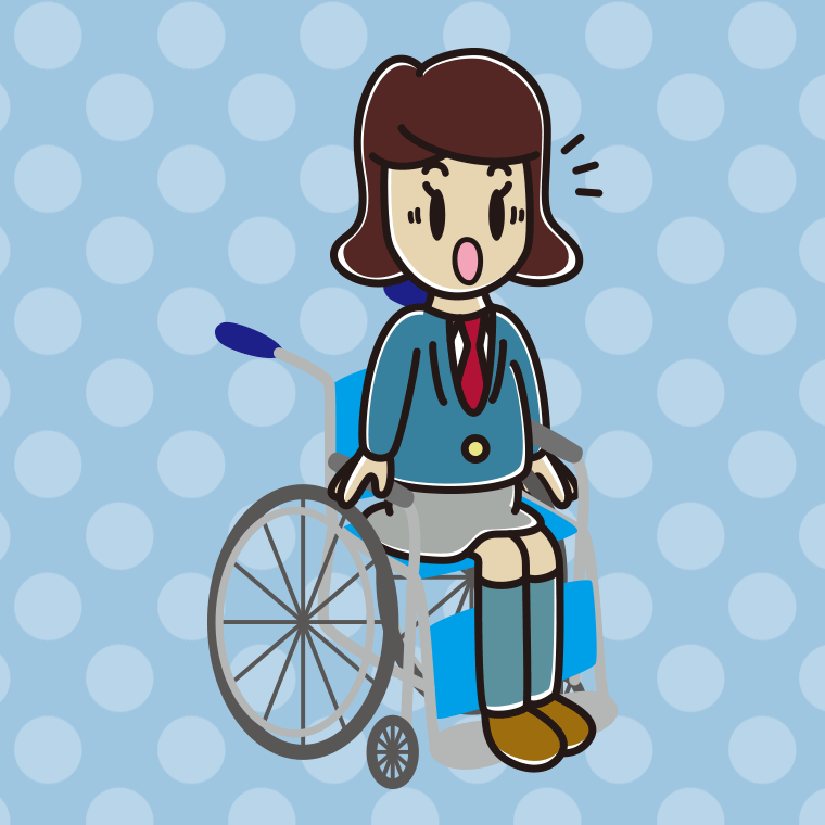 車椅子で驚く女子高校生のイラスト【色、背景あり】PNG